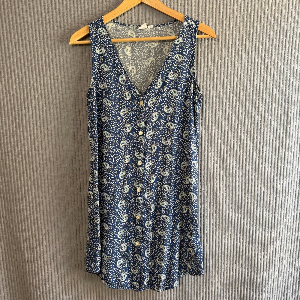 Gap Mini Sundress Small Sleeveless Button Down Casual Blue Paisley